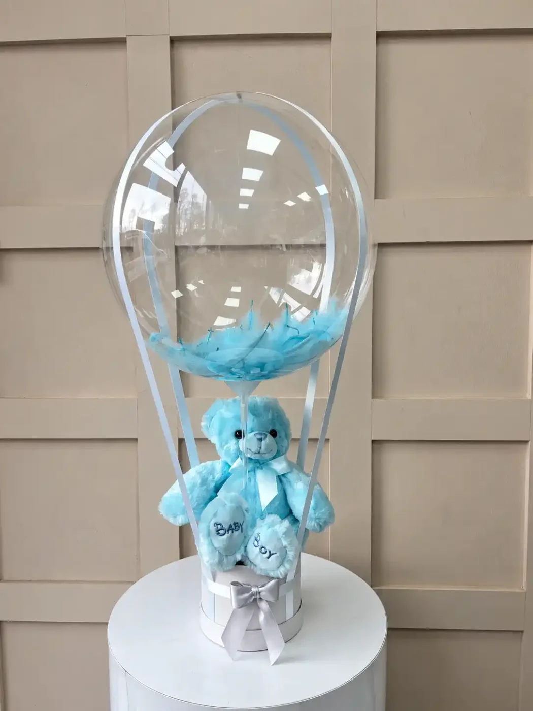 Peluş Ayıcıklı Balonlu Mavi Yeni Doğum Çiçeği